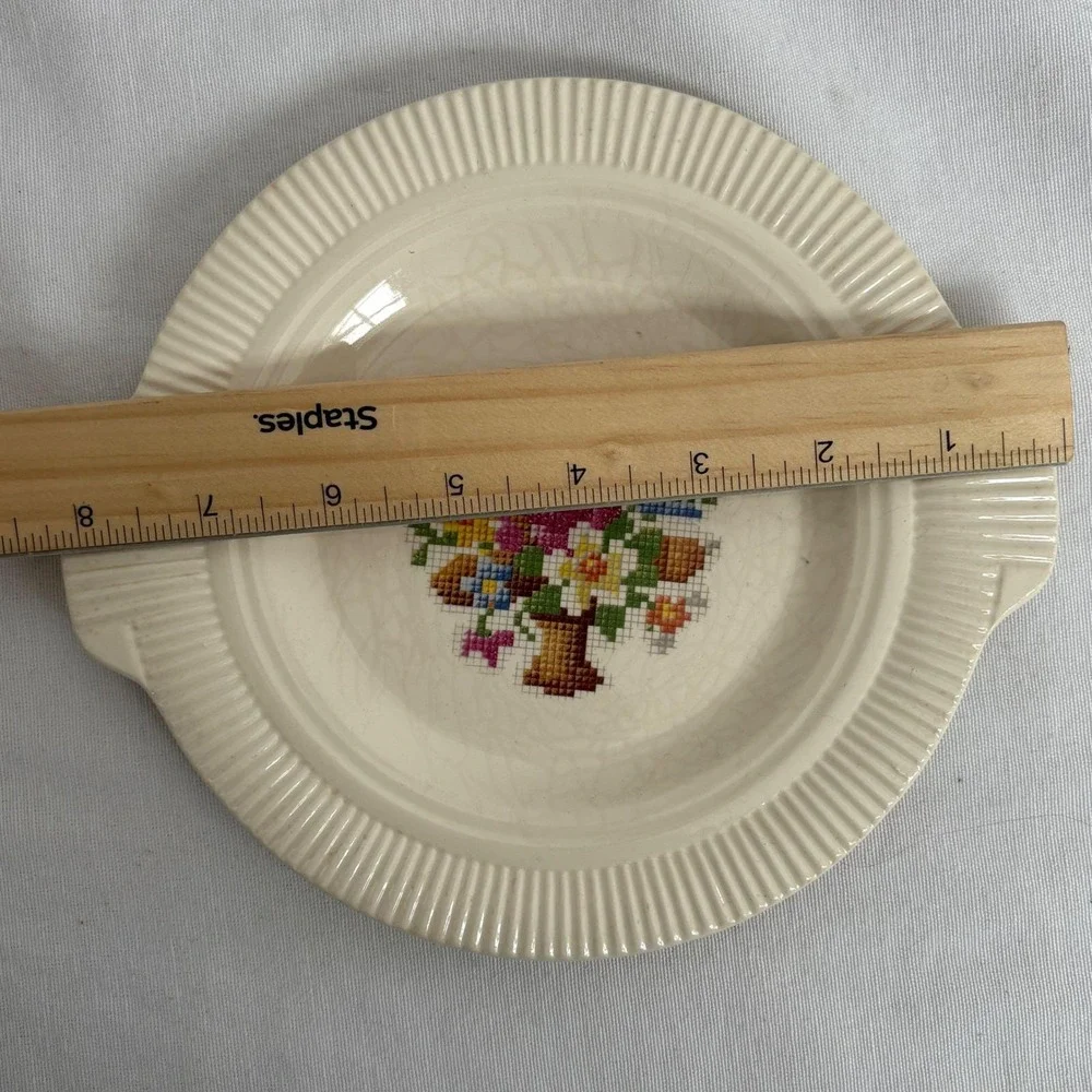 Salem China‎ Co Basket Cross Stitch Vintage 4pc Set Handled Plate Bowls Cream